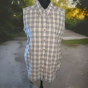 Eddie Bauer Womens Sleeveless 100%Cotton Button Up Size L Pocket